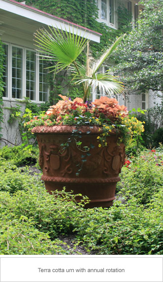 Terra cota urn with annual rotation
